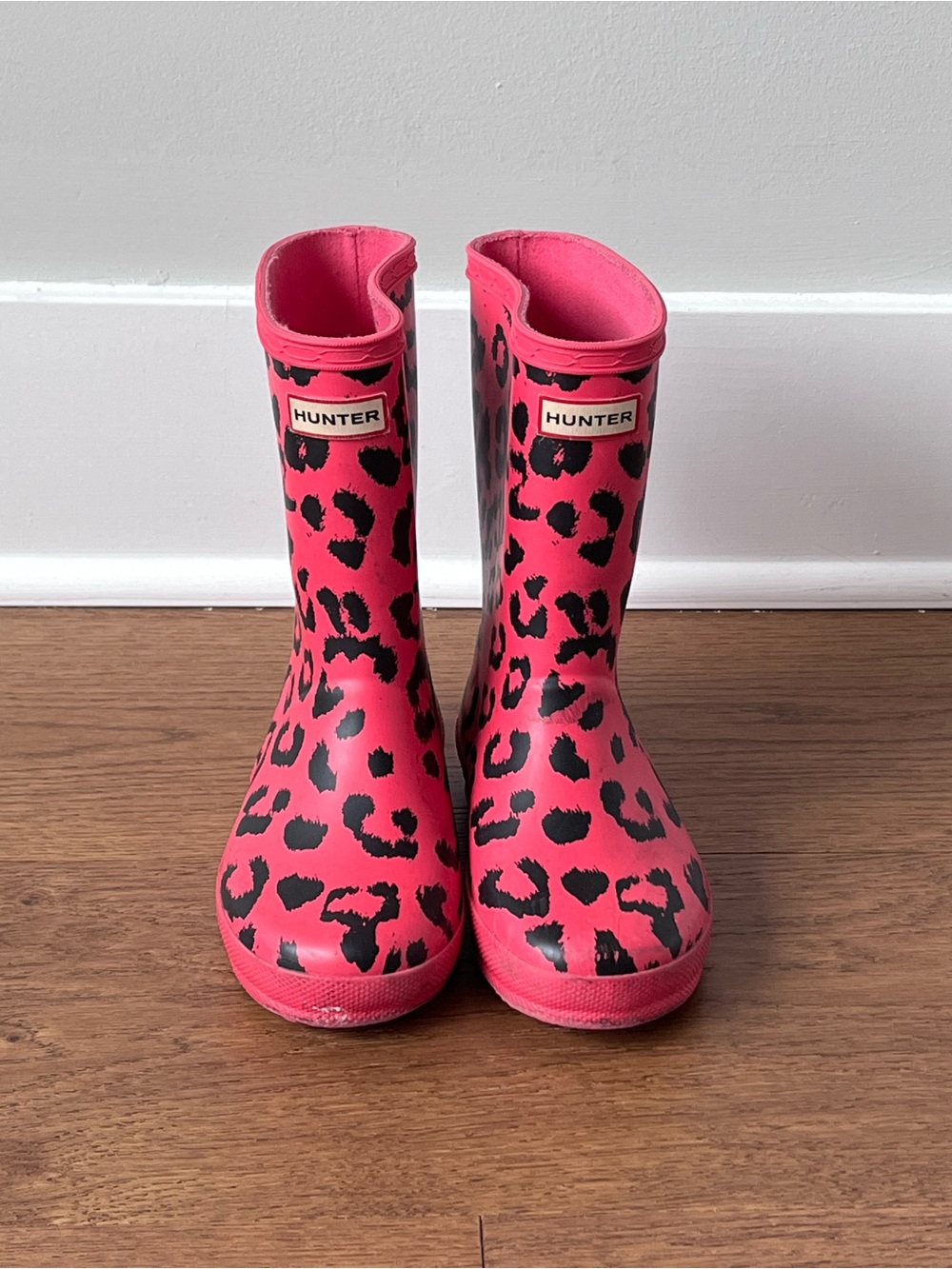 Hunter Kids First Classic Leopard Print Rain Boots Girls Size 11 Hot Pink Black